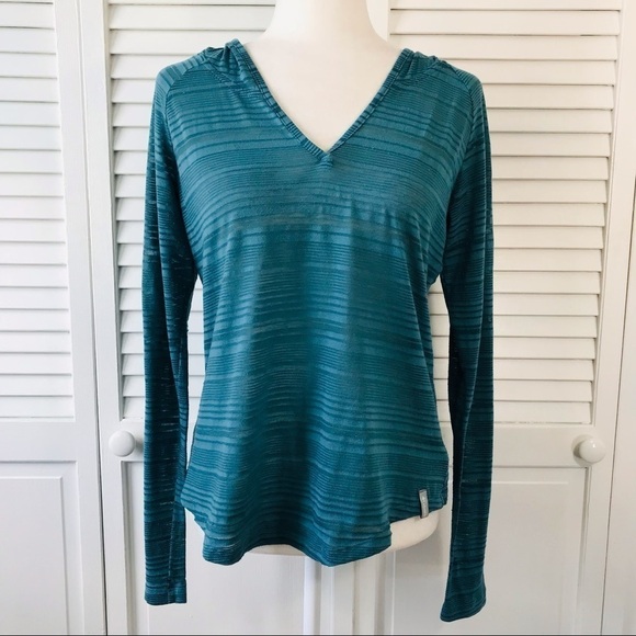 2/$25 COLUMBIA Teal V-Neck Semi Sheer Lightweight Hoodie Size Medium - Picture 1 of 12